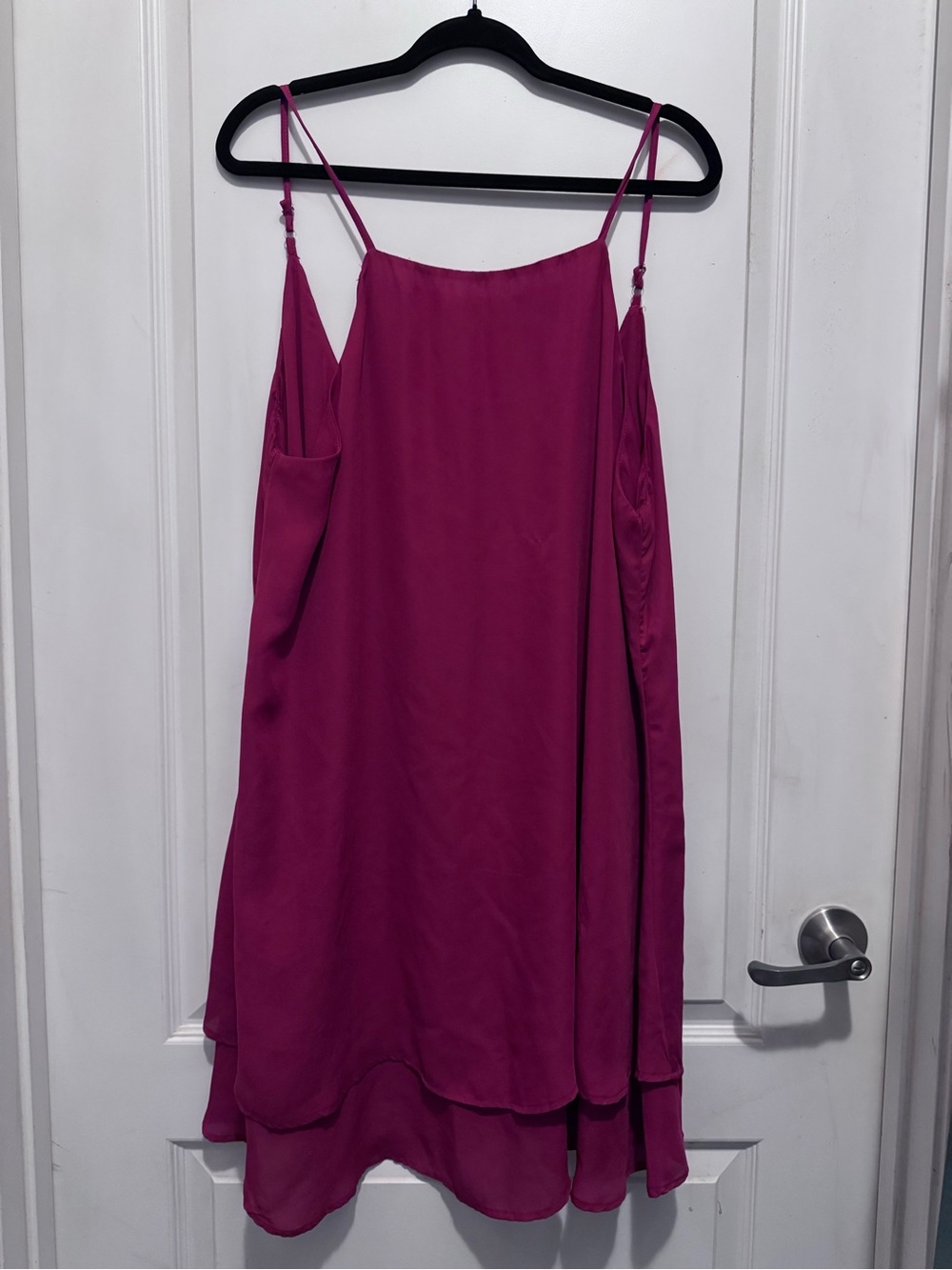 Women's Fuchsia Spaghetti Strap Layered Dress